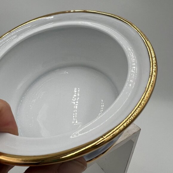 ROYAL DANUBE #1886 Calico Porcelain candy trinket lidded dish Blue Roses Gold Ri - Picture 5 of 11